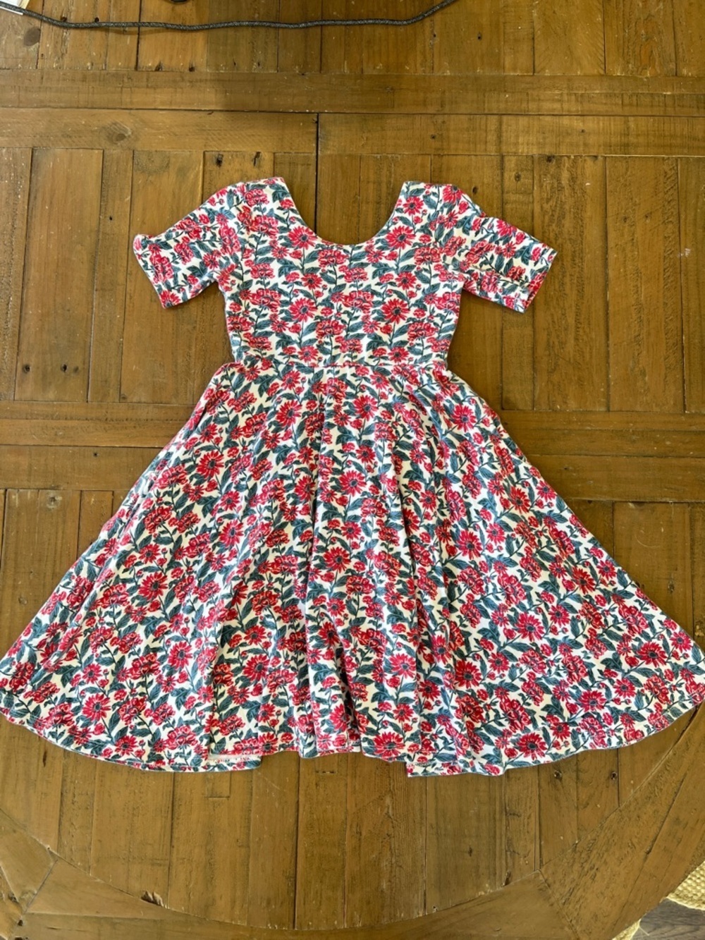 Remie girl red and green all over floral short sleeve twirl dress girls 7